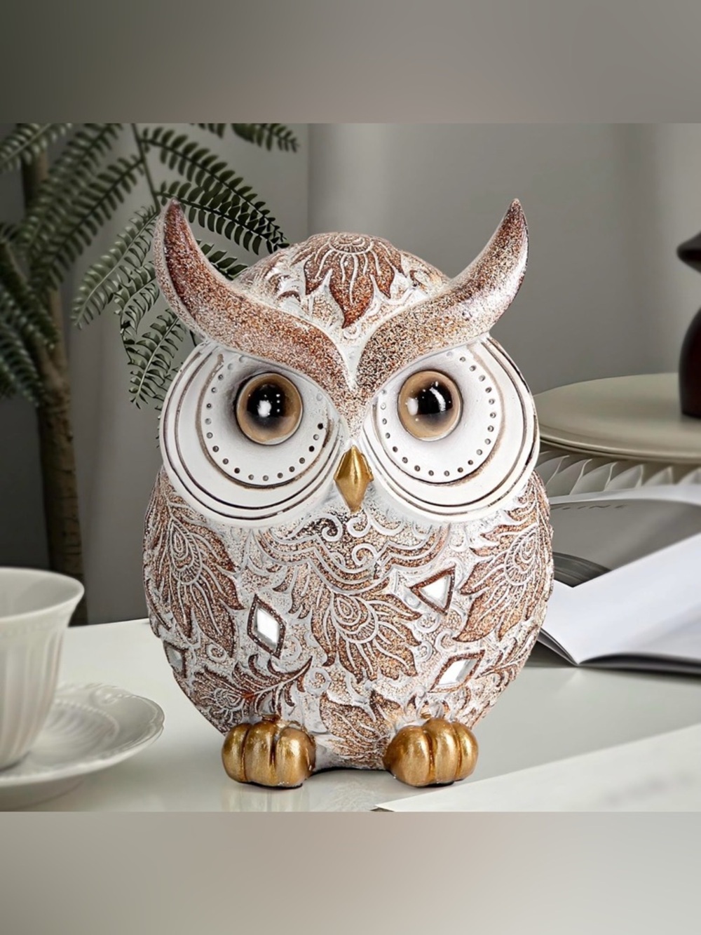 Chunky Owl statue figurine boho bohemian rustic bookshelf decor novelty gift